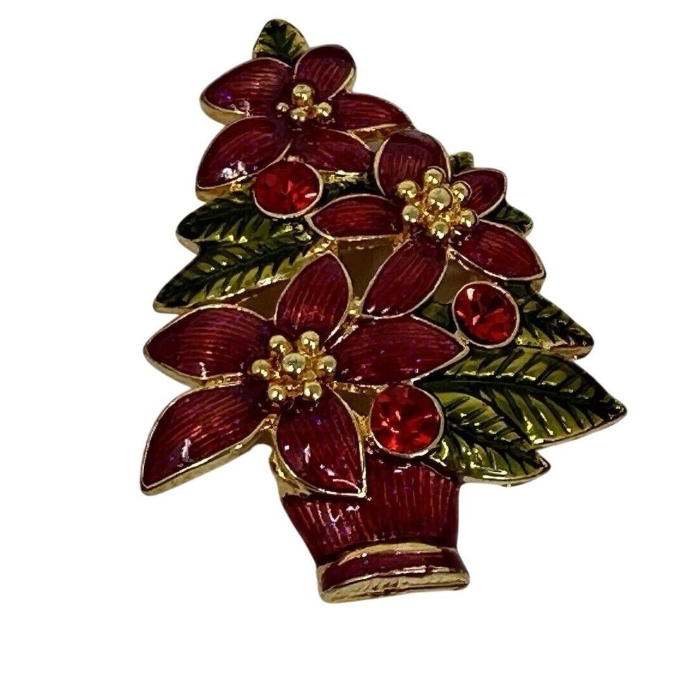VTG CHRISTOPHER RADKO Poinsettia Tree Brooch COLLECTIBLE in Box.